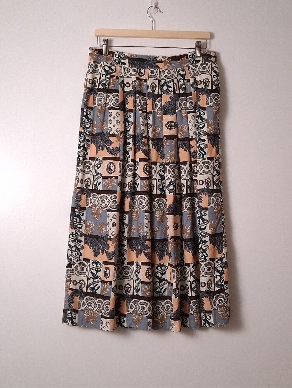 Vintage Koret Flannel Skirt Abstract Geometric Floral Pockets Womens Size 14